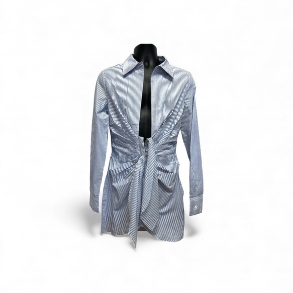 Choosy Blue Striped Nautical Twist-Front Mini Shirt Dress Size 6 New With Tags - Picture 3 of 10